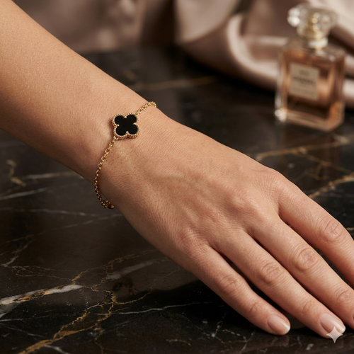 Bracelet Noir Trèfle Nacre "Signature" – Acier Inoxydable Premium