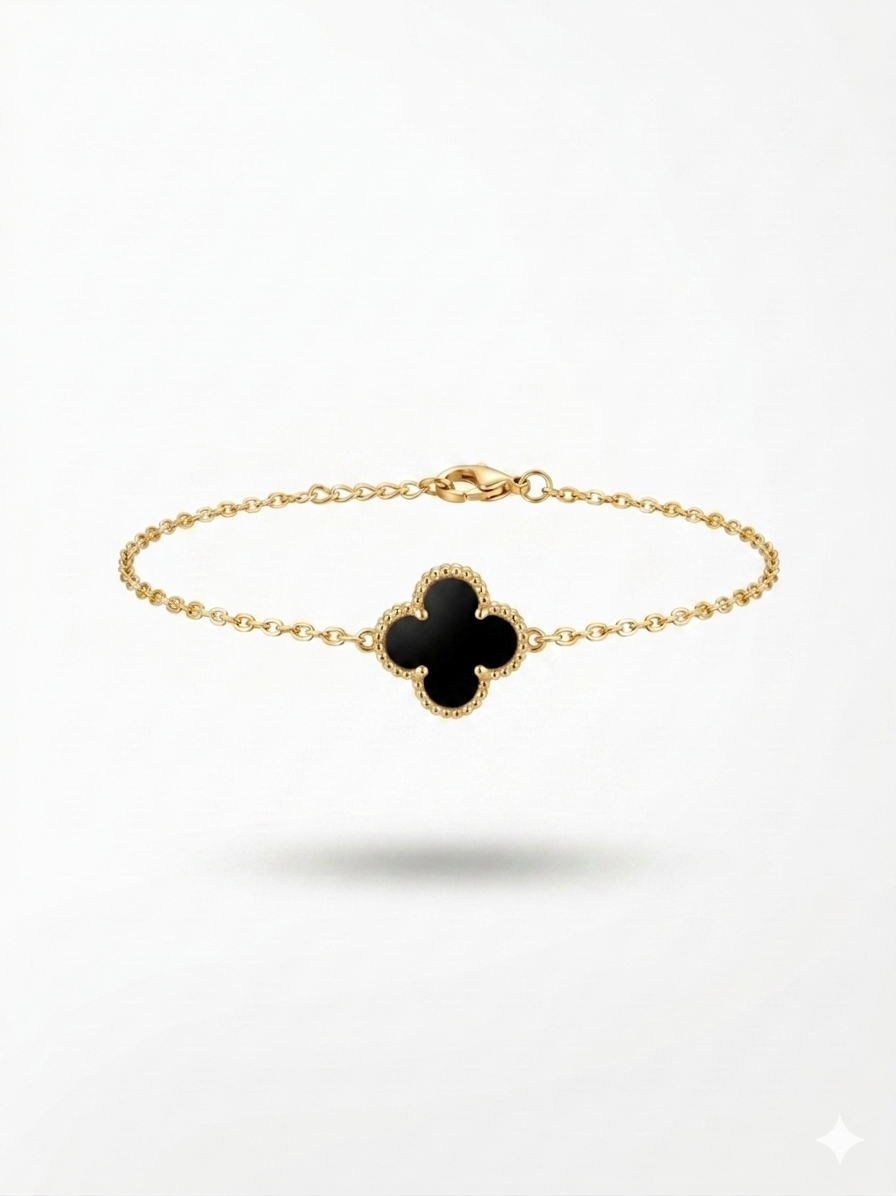 Bracelet Noir Trèfle Nacre "Signature" – Acier Inoxydable Premium